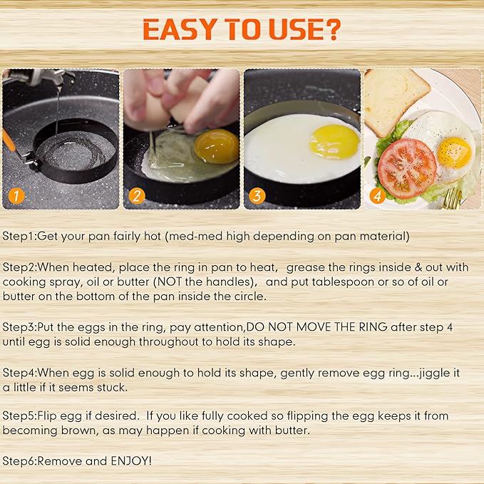 Patelai 6 Pcs Professional Egg Ring Pancake Ring Set Stainless Steel Fried Egg - Image 5