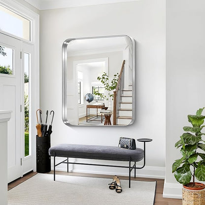 CIRCUMI Silver Bathroom Mirror, Rounded Corner, Tempered Glass, Large Mirror - Image 6