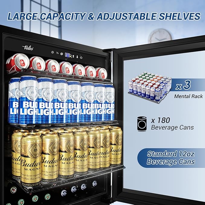 24" Black Beverage Refrigerator Cooler: 24Inch Built-In Under Counter Fridge - Image 3
