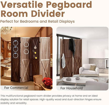 ALeesing 4 Panel Pegboard Wood Room Divider, 5.6Ft Pegboard Display Folding - Image 4