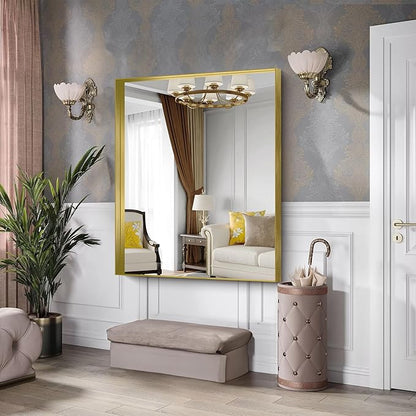 CIRCUMI Gold Bathroom Mirror, Brushed Finish, Tempered Glass, Large Mirror - Image 4