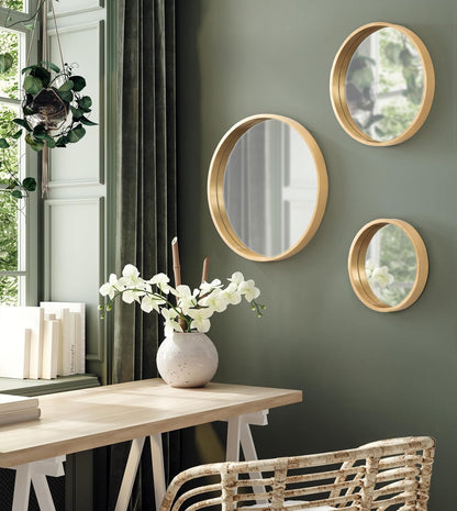 Kate and Laurel Travis Modern Round Wall Mirror Set; Set of 3; Varying Sizes; Gold; Decorative Three-Piece Circle Mirror Set for Use as Bathroom Mirror Decor or Gallery Wall Mirrors