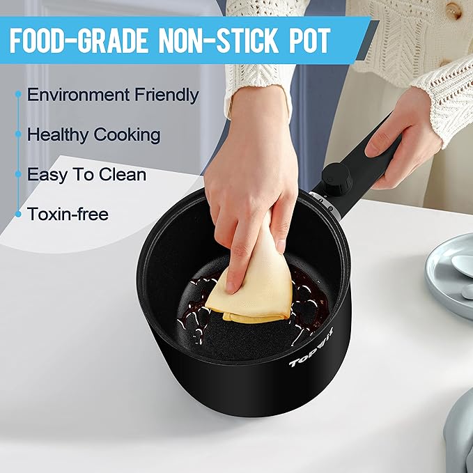 Topwit Hot Pot Electric, 1.5L Ramen Cooker, Portable Non-Stick Frying Pan - Image 5