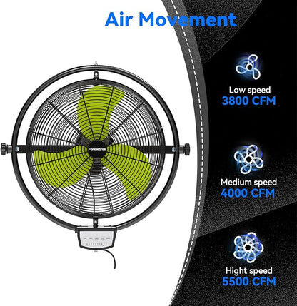 20 IN 5500 CFM Remote Control Wall Mount Fan, 3 Speed High Velocity Wall Fan - Image 2