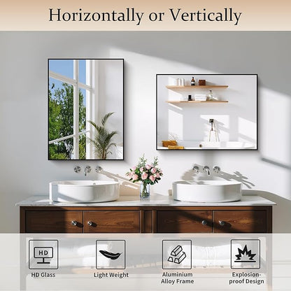 Black Bathroom Mirror for Wall, 18x24 Inch Rectangle Mirror - Image 4