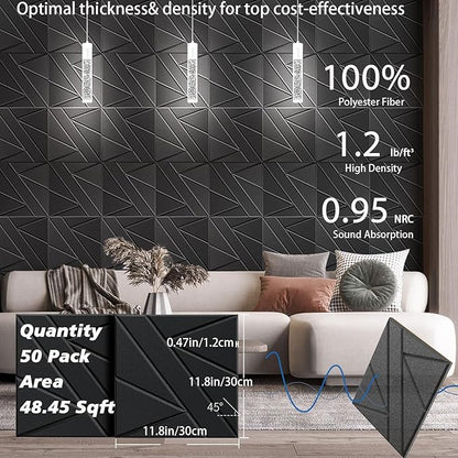 50 Pack Bulk Self-Adhesive Soundproof Wall Panels, 1.2lb/ft³ High Density - Image 6