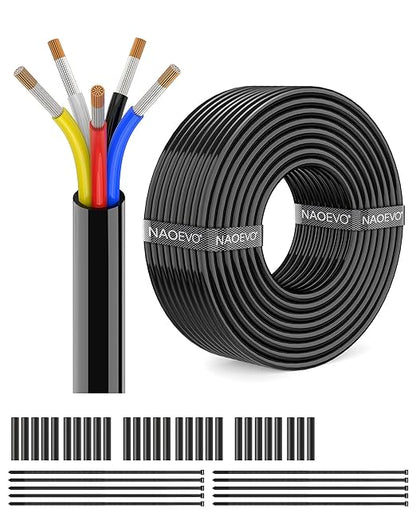 NAOEVO 14 Gauge Wire 5 Conductor Electrical Wire, 14 AWG Stranded PVC Cord by NAOEVO