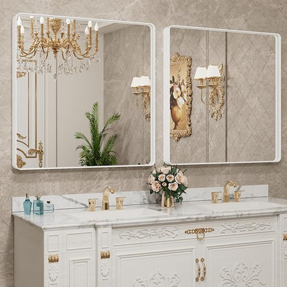 LOAAO 36x36 Inch White Metal Framed Bathroom Mirror - Image 4
