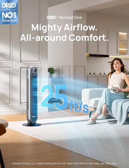 Dreo Tower Fan for Bedroom, 25ft/s Velocity Quiet Floor Fan, 90° Oscillating - Image 2