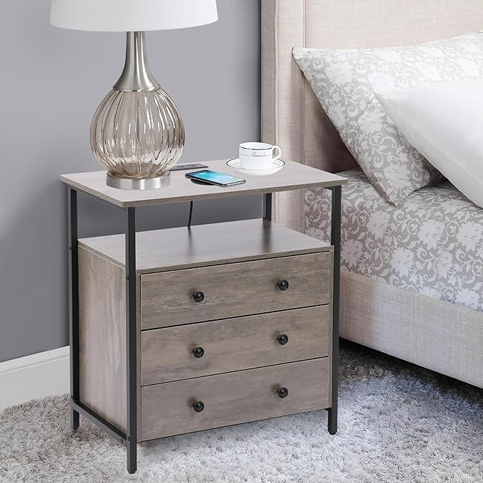 Edbuosy 3 Wooden Drawers Night Stand, 27 Inch Wide Nightstand - Image 2