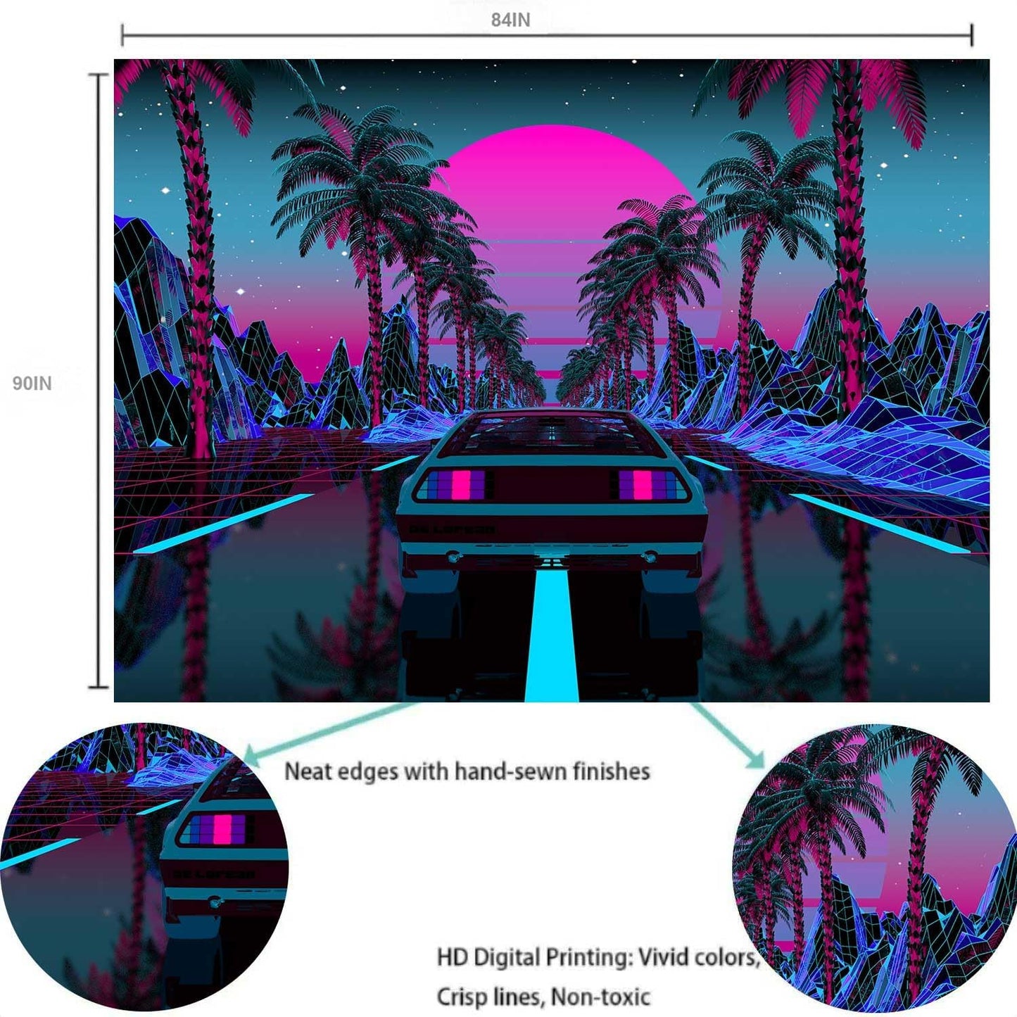 Ine Ive Urban Street Scene Tapestry Cars Palm Trees Sunset Starry Sky Wall Decoration Psychedelic Colorful Punk Tapestry for Living Room Bedroom Decor (#1, 90 * 84)