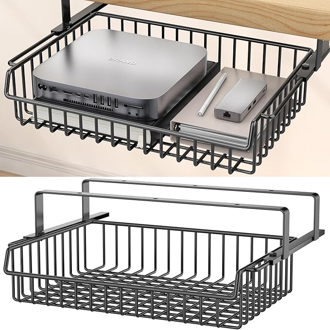 Under Desk Drawer, Slide Out Design, No Drill Metal Under Desk Cable Management by ENONCI