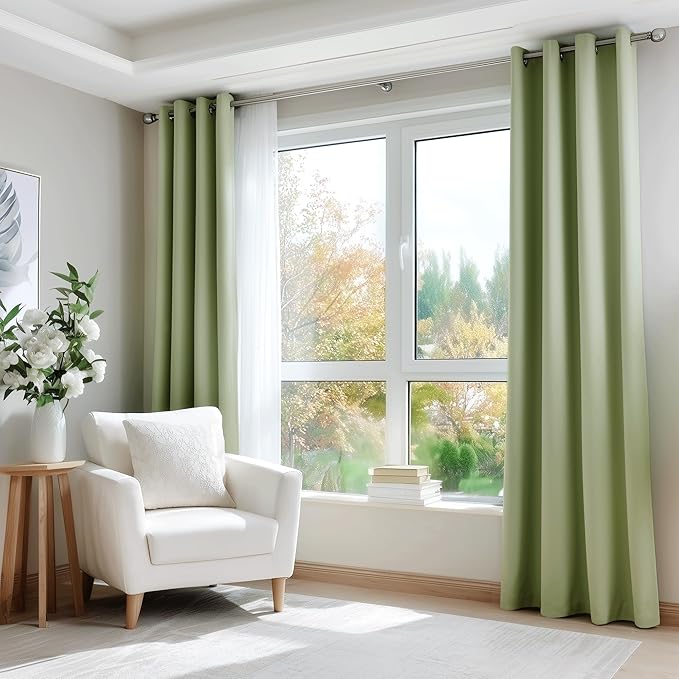 Beauoop Sage Green 100% Blackout Curtains 63 Inch Long 2 Panels - Image 5
