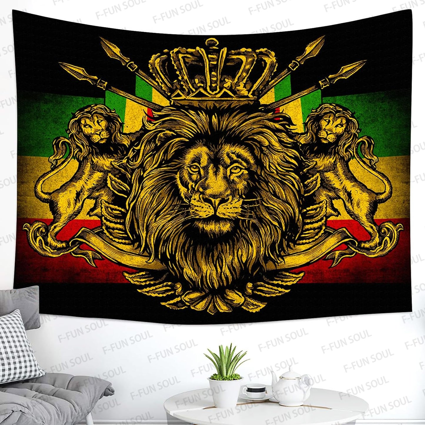 F-FUN SOUL Rasta Rastafarian Tapestry, 40x30inches, Lion Crown Flag Hippie Art Wall Hanging Tapestries for Living Room Bedroom Decor Banner