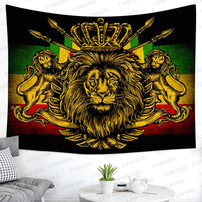 F-FUN SOUL Rasta Rastafarian Tapestry, 40x30inches, Lion Crown Flag Hippie Art Wall Hanging Tapestries for Living Room Bedroom Decor Banner