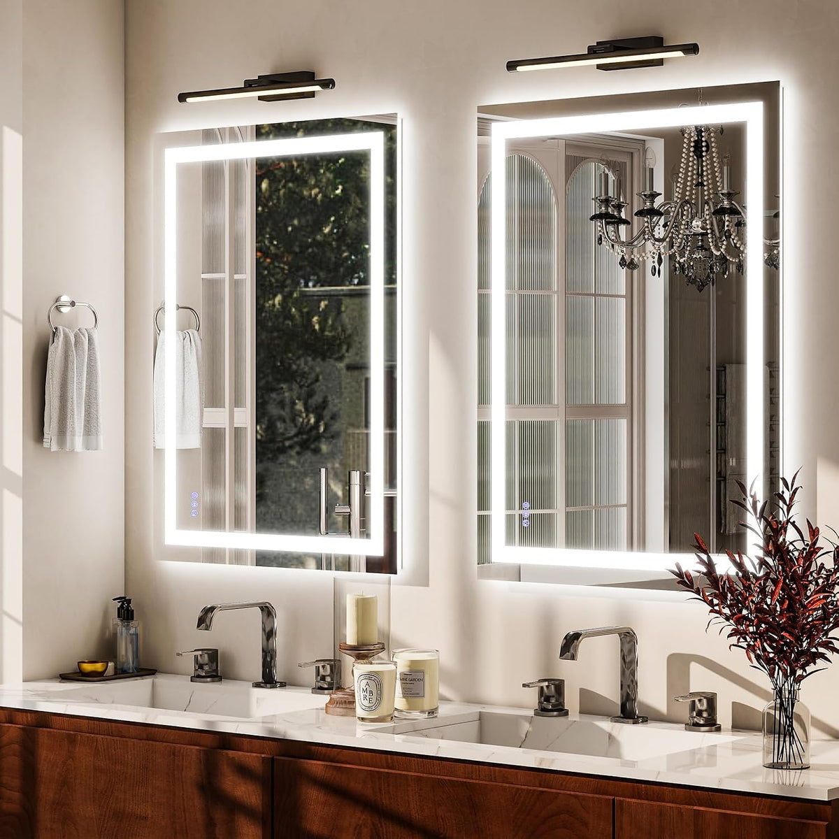 LED Bathroom Mirror 32 x 40 inches - 3 Color Adjustable Modes | Lighted Smart Bathroom Vanity Mirror, Anti-fog, Memory Function, Tempered Glass, Wall Mounted Horizontally Vertically