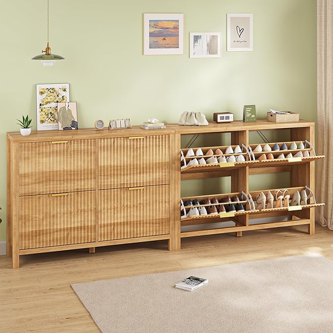 Shoe Cabinet Storage for Entryway, Fluted Shoe Cabinet - Image 9