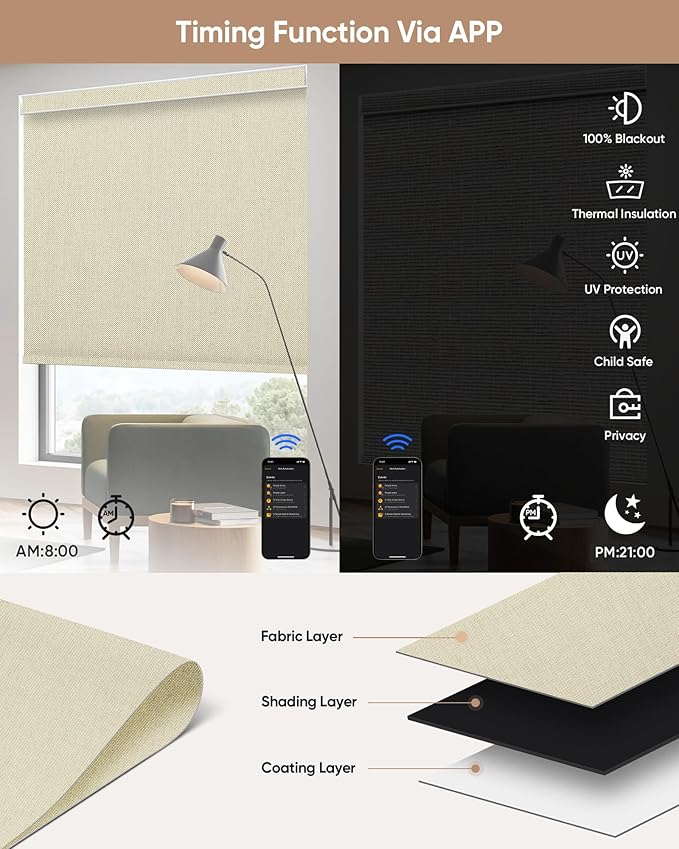 Kincmo Motorized Blinds with Remote, 100% Blackout Motorized Roller Shades Work - Image 4