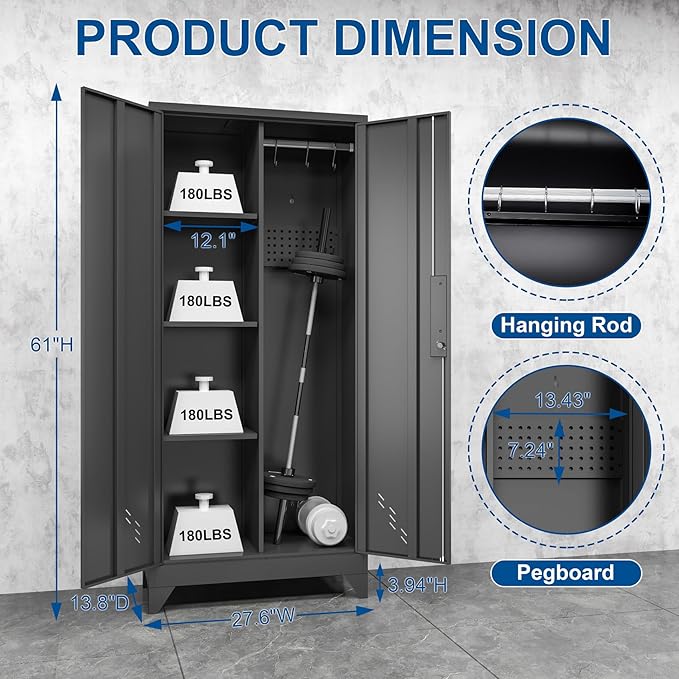 Garage Storage Cabinet, Broom Closet Storage Cabinet, Storage Shed, Metal - Image 3