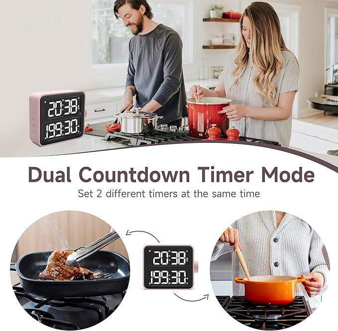 VEWINGL Dual Kitchen Timer Digital – 2-Channel Cooking Timer - Image 2