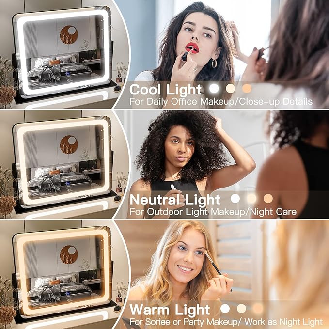 FENNIO Vanity Mirror with Lights 22"x17", LED Lighted Makeup Mirror, Large - Image 2