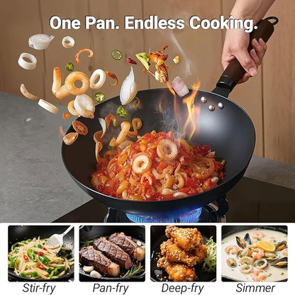 Carbon Steel Wok Pan, Nitrided Pre-Seasoned Round Bottom Woks & Stir-Fry Pans - Image 5