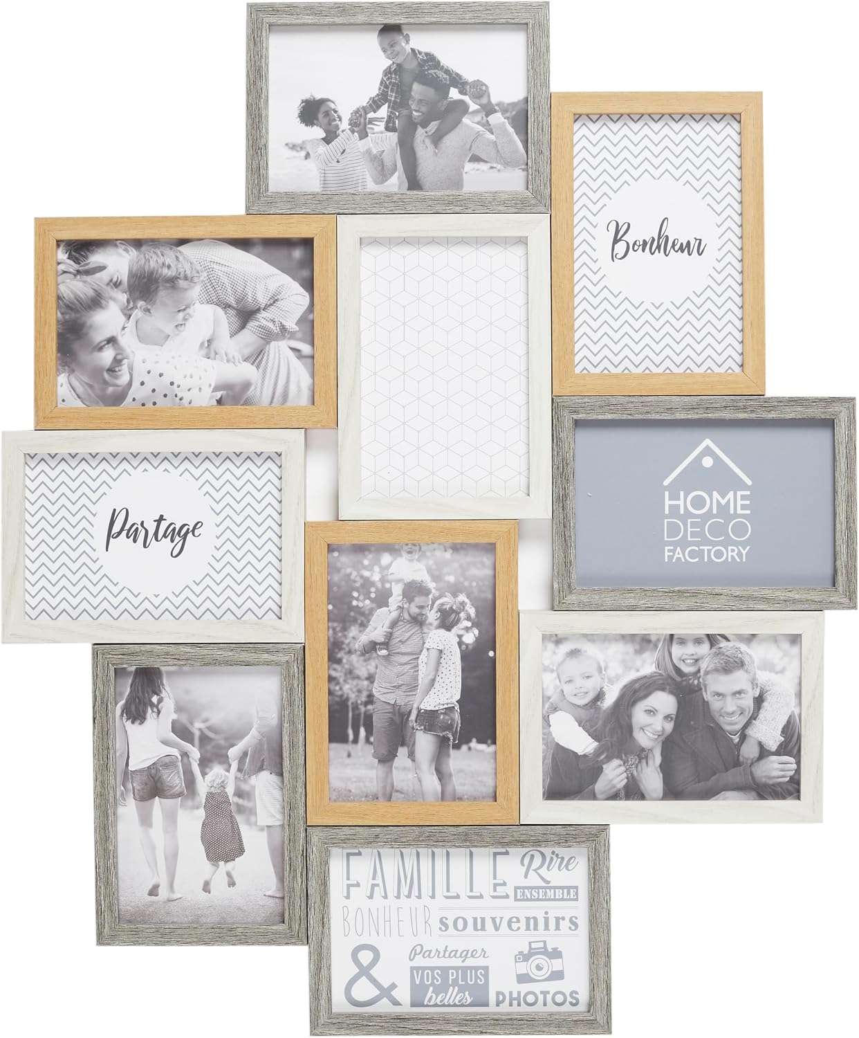 HOME DECO FACTORY - HD4213 – Multi-Photo Frame for 10 Photos Wood and White Souvenir Decoration – Beige Brown