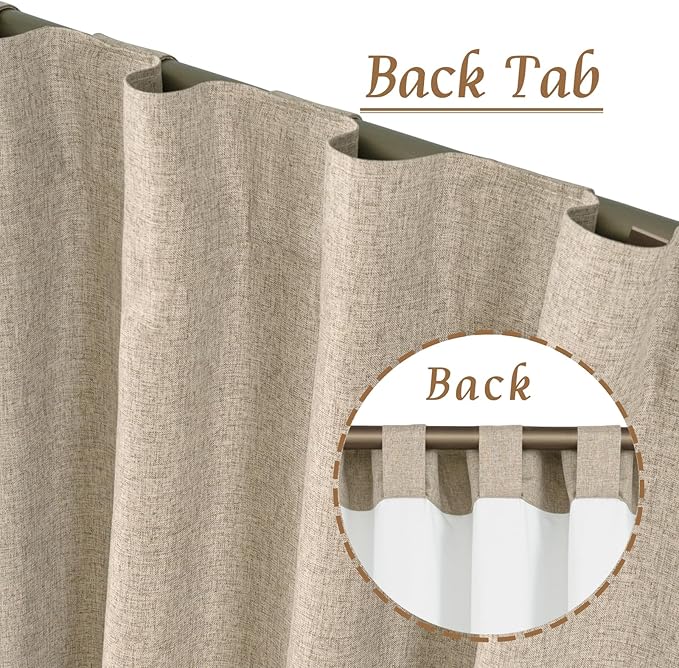LAMIT Taupe 100% Blackout Linen Curtains, 84 Inch Linen Textured Living Room - Image 3