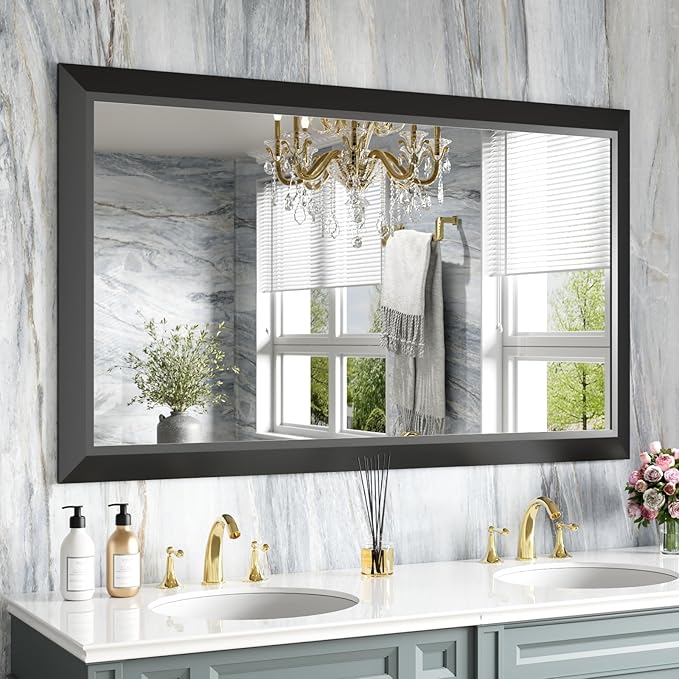 Amorho Black Bathroom Mirror, 50 X30 Inch Thick Metal Framed Wall Mirrors by Amorho