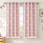 RYB HOME Room Darkening Pink Pom Pom Curtains for Nursery, Double Layer | Sheer Overlay, Cute Princess Style Decor, For Baby Girls Toddler Room, With 2 Bow Tie Backs,W52 x L63,2 Panels