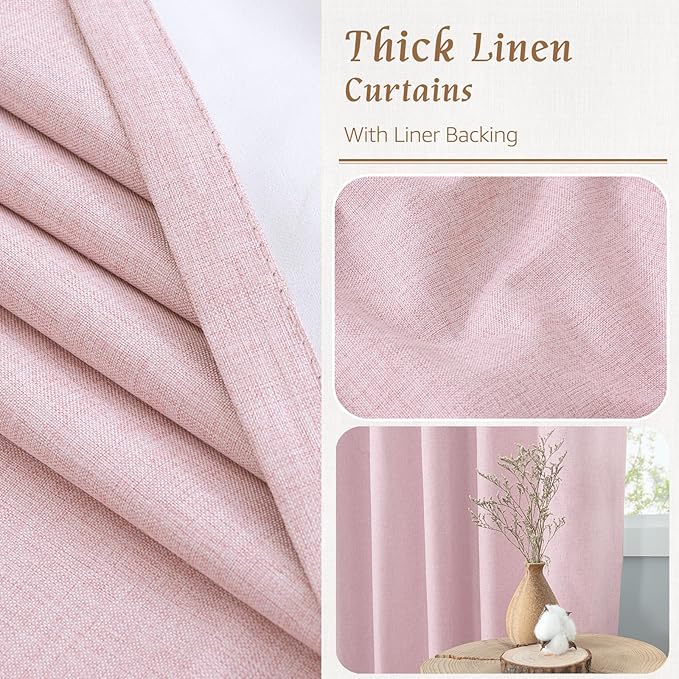 LAMIT 100% Blackout Linen Curtains 63 Inches Long, Linen Textured Living Room - Image 7