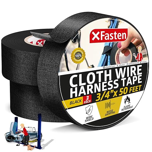 XFasten Wire Harness Tape, 3/4-Inch x 50-Foot, High Temp Wiring Loom Harness by XFasten