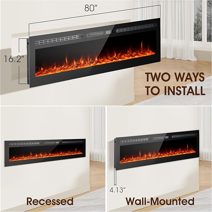 60 inch Ultra-Thin Electric Fireplace Recessed and Wall Mounted - Image 7