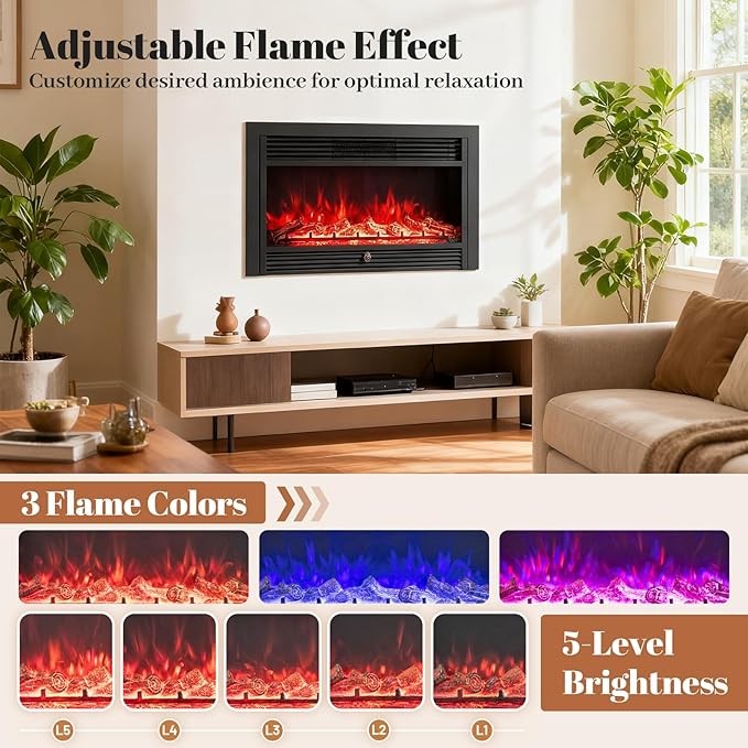 Giantex 33" Electric Fireplace Insert, Wall Recessed/Mounted, Freestanding - Image 2