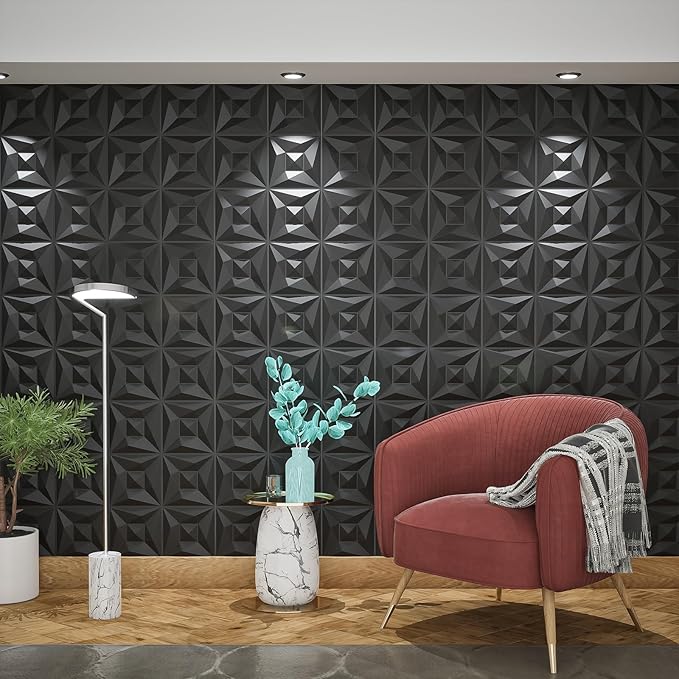 Greymond Black PVC 3D Wall Panels, 33 Pack 11.8''x11.8''Geometric Design - Image 4