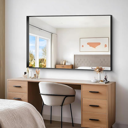 Black Bathroom Mirror, 36x55 Inch Rectangular Deep Frame Mirror, Large Wall - Image 6