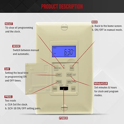 Enerlites 7 Days Digital in-Wall Programmable Timer Switch - Image 4