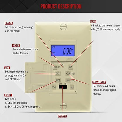 Enerlites 7 Days Digital in-Wall Programmable Timer Switch - Image 4