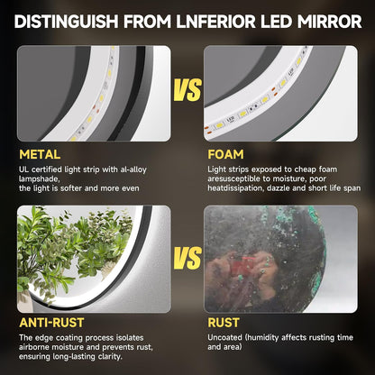 Hasipu Irregular Bathroom Mirror with Lights - 25"x45" LED Asymmetrical Wall Mirror, Abstract Modern Lighted Vanity Mirror for Wall, Anit-Fog, Dimmable, Memory, Vertical/Horizontal (Black | Asymmetrical Metal Framed, Anti-Fog, LED 3 Color Dimmable