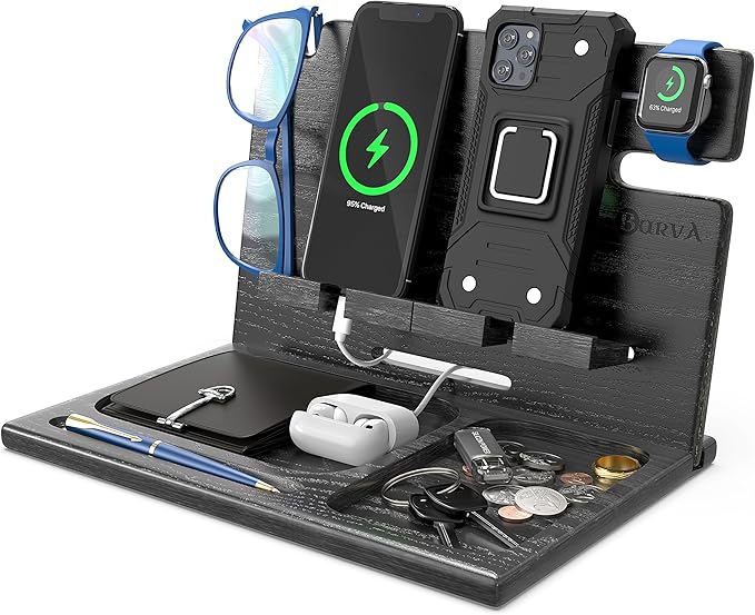 BarvA Two Phone Docking Station | Night Stand Desk Organizer | Wood Nightstand by BarvA