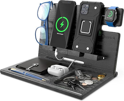 BarvA Two Phone Docking Station | Night Stand Desk Organizer | Wood Nightstand by BarvA