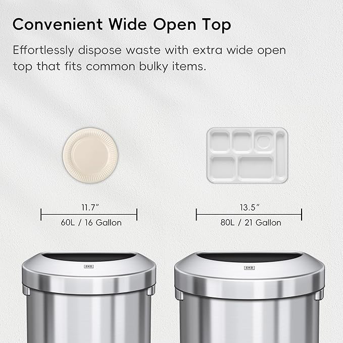 EKO Urban 16 Gallon Semi-Round Open Top Waste Bin, Stainless Steel Half Round - Image 6