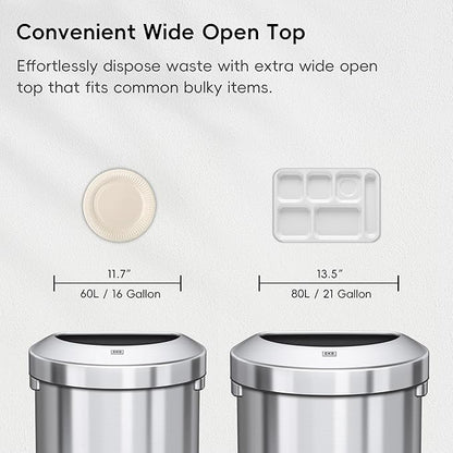EKO Urban 16 Gallon Semi-Round Open Top Waste Bin, Stainless Steel Half Round - Image 6