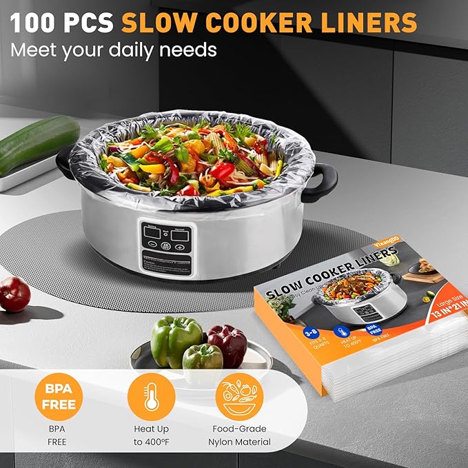 100 Pack Slow Cooker Liners, Large Size 13"x 21" Cooking Bags Disposable Pot - Image 3