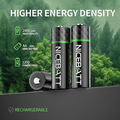 NICEBATT Rechargeable aa Batteries 2800mAh, Premium NiMH Double A Battery Low - Image 2