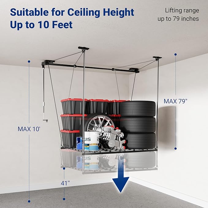 FLEXIMOUNTS GL1 Overhead Garage Lifting Storage Rack, 4x4 Ft Heavy-Duty Metal - Image 5