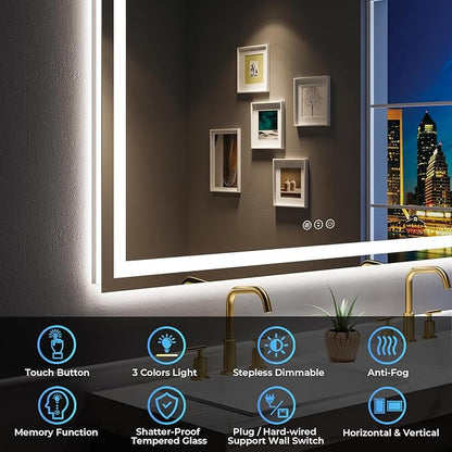 YEELAIT 60x40 Inch LED Bathroom Mirror - Image 2