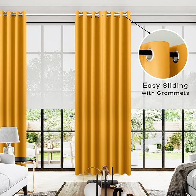 KOUFALL Yellow Curtains 96 Inches Long - Image 2