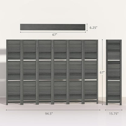 HOMCOM Room Divider, 6 Panel 67" Tall Wood Privacy Screen - Image 7
