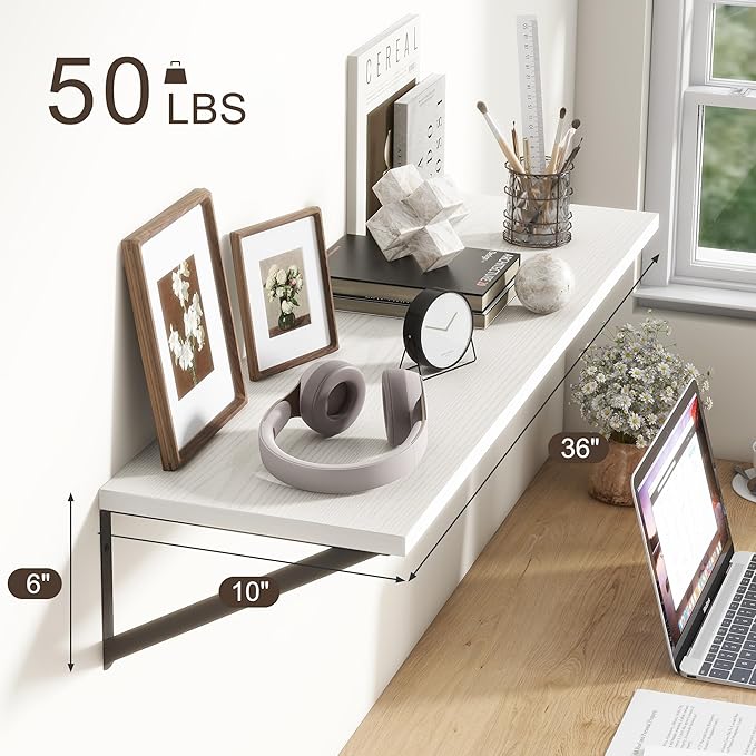 36"W x 10"D Floating Shelves, 10 Inch Deep White Floating Shelves, Farmhouse - Image 3